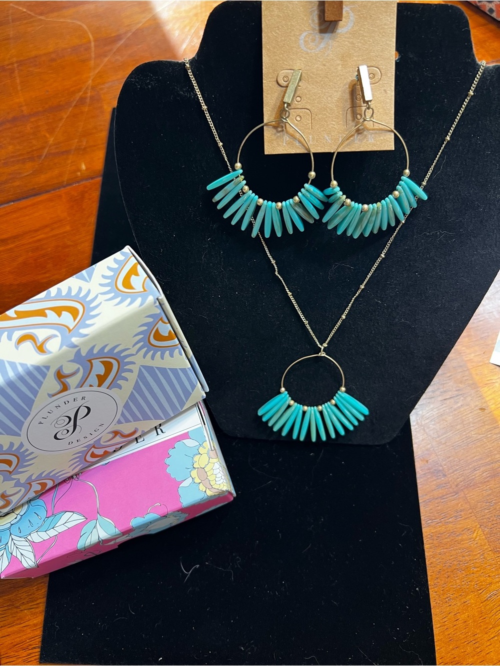 Plunder Turquoise Spike Hoop Earrings with Matching Pendant Necklace